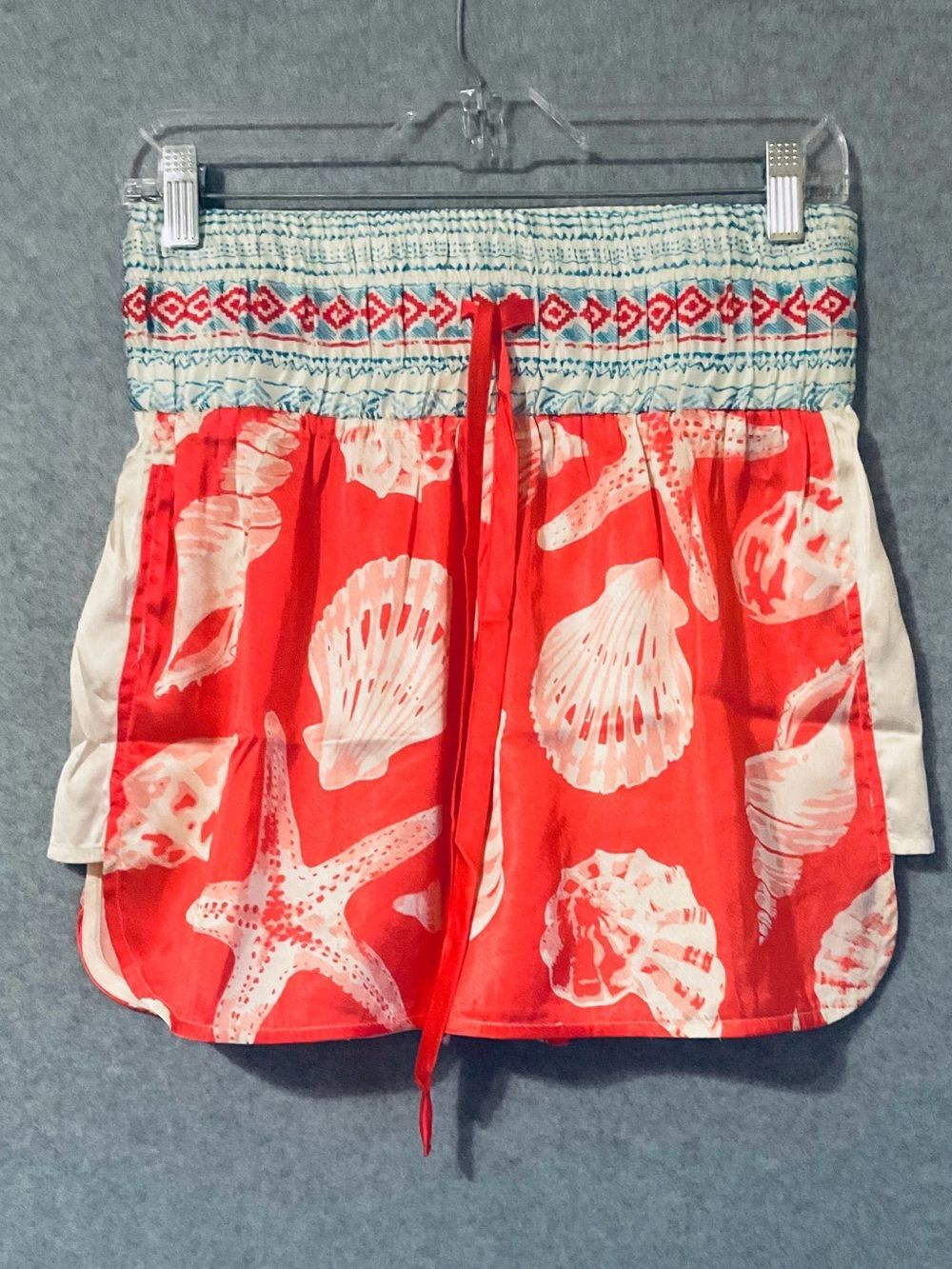 Girl Soul Coral Shell Print Beach Shorts with Smocked Waist SZ M